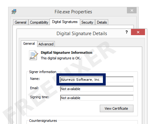 Screenshot of the Azureus Software, Inc. certificate
